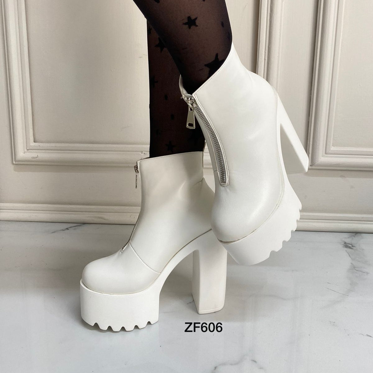 Botin blanco cierre frontal tacon 14cm 659-12 C-2